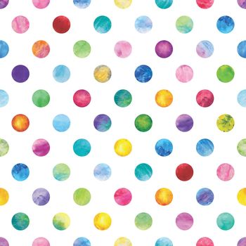 Seamless watercolor texture with colorful circles on white background