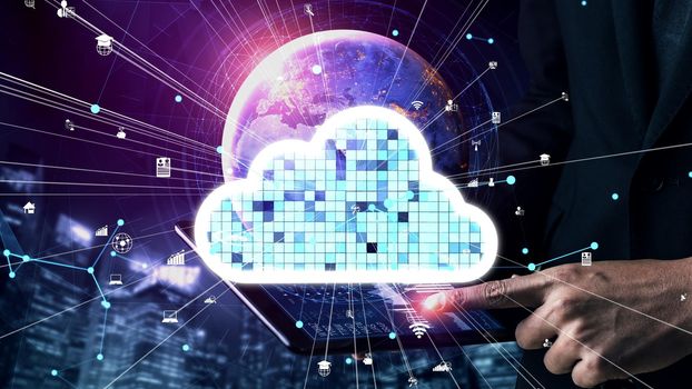 Conceptual cloud computing and data storage technology for future innovation . 3D render computer graphic .