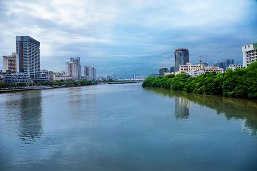 Urban tropical panorama with Water