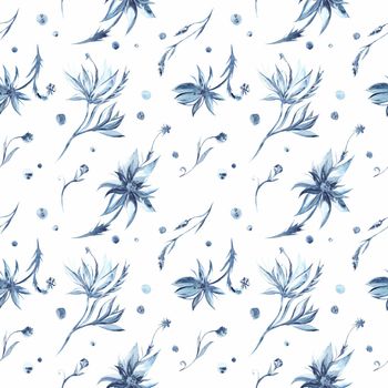 Elegant texture with flowers and birds on indigo background for textile and wallpaper design