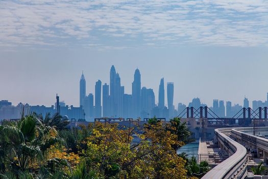 Industrial urban skyline with high buildings