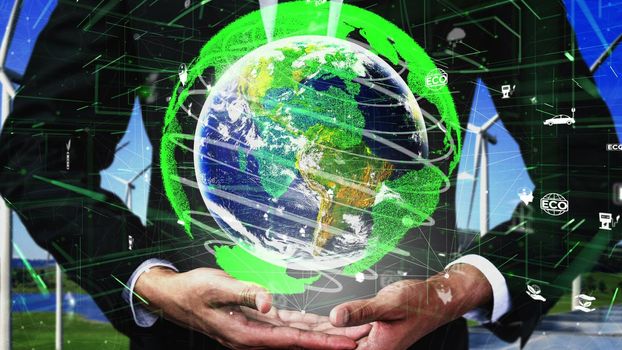 Conceptual environmental conservation and sustainable ESG development . 3D render computer graphic .