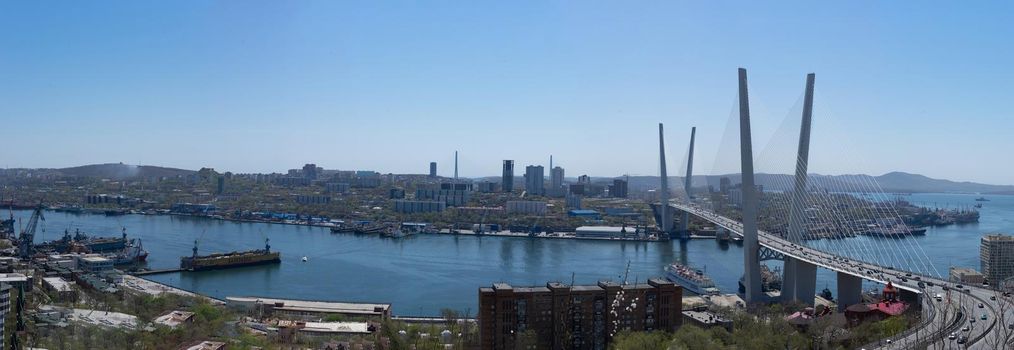 Panorama of Vladivostok with a view of the Golden Horn Bay. Russia