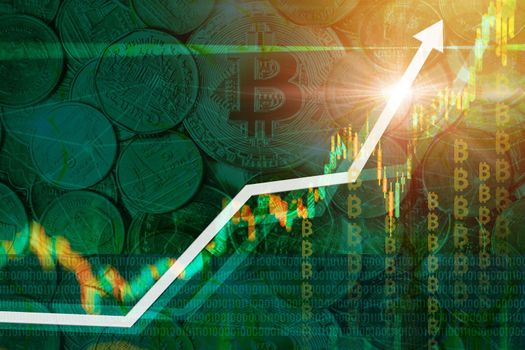 Bitcoin cryptocurrency market price rebound reaching high value recovered climb back toward hitting a record to target ceiling concept