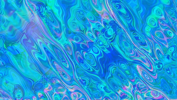 Abstract iridescent textural blue liquid background. Design, art