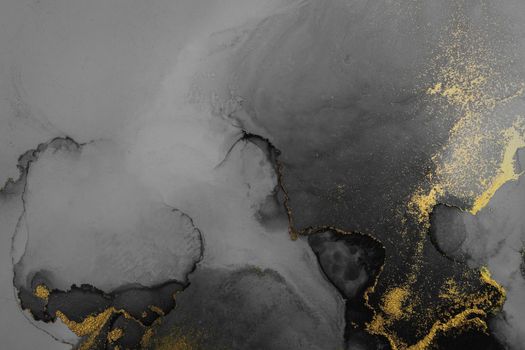 Dark gold abstract background of marble liquid ink art painting on paper . Image of original artwork watercolor alcohol ink paint on high quality paper texture .