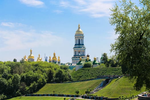 View of the hills of the Kiev-Pechersk Lavra on a sunny day. High quality photo