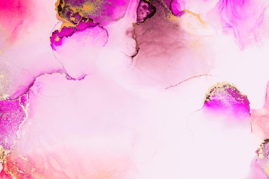 Pink gold abstract background of marble liquid ink art painting on paper . Image of original artwork watercolor alcohol ink paint on high quality paper texture .