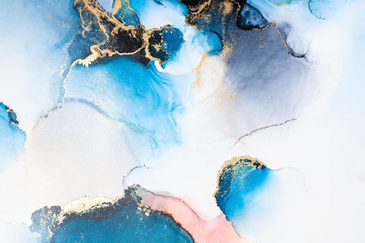 Luxury blue abstract background of marble liquid ink art painting on paper . Image of original artwork watercolor alcohol ink paint on high quality paper texture .