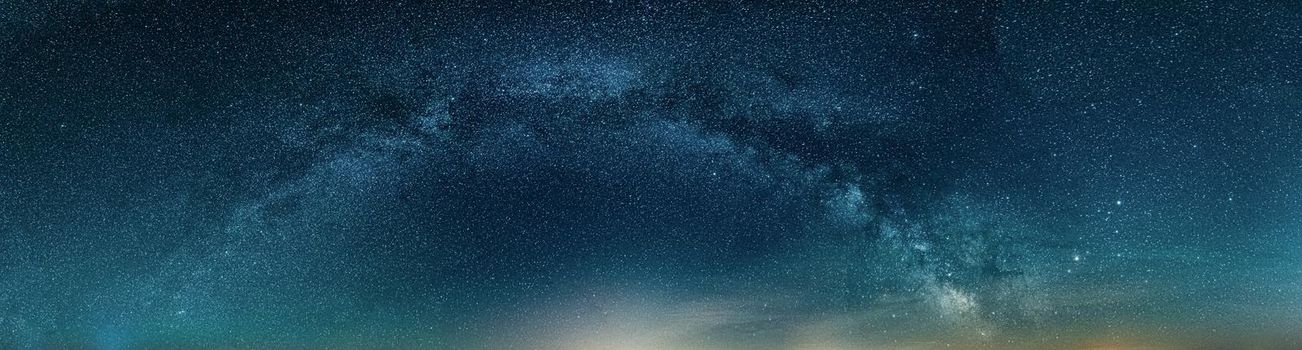 Amazing Panoramic Landscape view of Milky way over Night sky. High quality photo