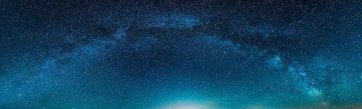 Amazing Panoramic Landscape view of Milky way over Night sky. High quality photo