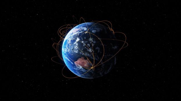 Global network and internet connection in orbital earth globe . Concept of wireless digital connection and internet of things in futuristic 3D rendering . Elements of this Image Furnished By NASA .