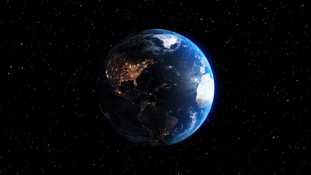 Planet earth with realistic geography surface and orbital 3D cloud atmosphere . Outer space view of world globe sphere of continents . 3D rendering graphic . Elements of this image furnished by NASA .