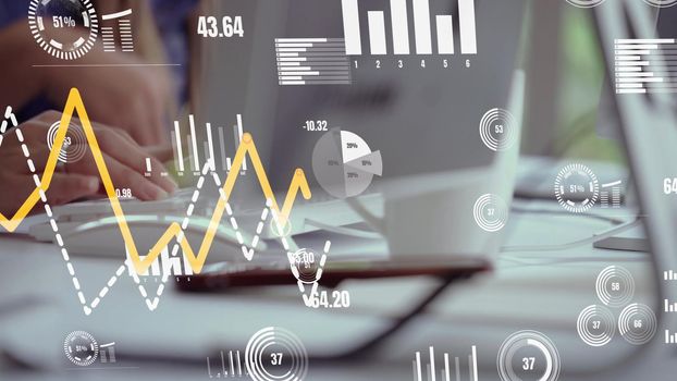 Conceptual business dashboard for financial data analysis . 3D render computer graphic .