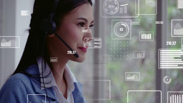 Customer support call center provide data in conceptual vision . Business and communication technology concept .