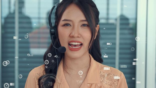 Customer support call center provide data in conceptual vision . Business and communication technology concept .