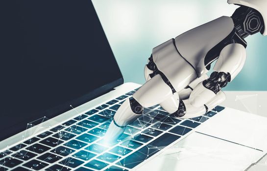 3D rendering futuristic droid robot technology development, artificial intelligence AI, and machine learning concept. Global robotic bionic science research for future of human life.