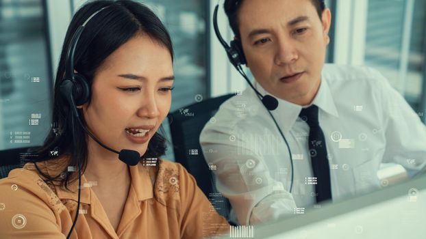 Customer support call center provide data in conceptual vision . Business and communication technology concept .