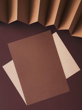 Beige and brown A4 papers as office stationery flatlay, luxury branding flat lay and brand identity design for mockups, work and creativity concept