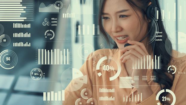 Customer support call center provide data in conceptual vision . Business and communication technology concept .