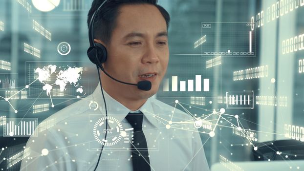 Customer support call center provide data in conceptual vision . Business and communication technology concept .