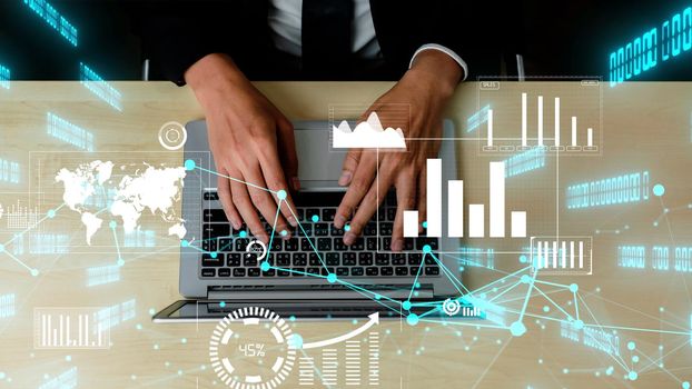 Conceptual business dashboard for financial data analysis . 3D render computer graphic .