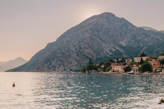 Fishing boat on an oyster farm in the Bay of Kotor, Montenegro. High quality photo.