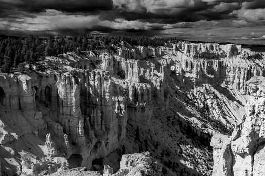 A monochrome view over Bryce Canyon National Park Utah from the Rim Trail,