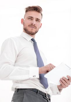 close up.modern business man with a digital tablet.people and technology