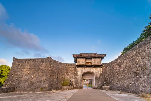 okinawa, japan - september 15 2018: Kankaimon gate of Shuri Castle's in the Shuri neighborhood of Naha, the capital of Okinawa Prefecture, Japan.