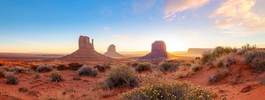 The unique nature landscape of Monument Valley in Utah, USA at sunset