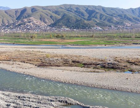 High angle view of river and valley