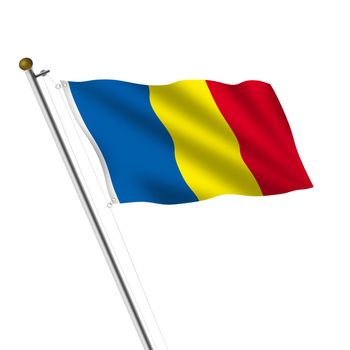 A Romania Flagpole 3d illustration on white with clipping path