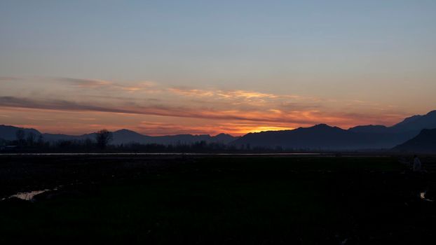 Sunset landscape view over mountains