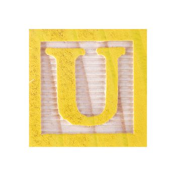 A Letter U childs wood block on white with clipping path