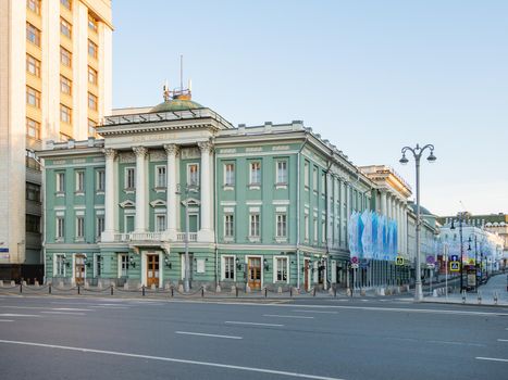 MOSCOW, RUSSIA - June 04, 2018. The House of the Unions. Deserted streets of Moscow. Historical landmark in downtown.