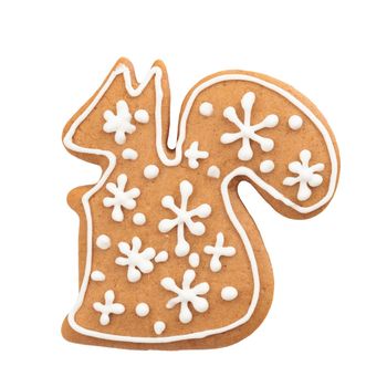 Gingerbread squirrel isolated on a white background close up