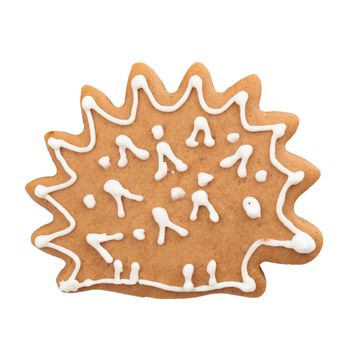 Gingerbread hedgehog isolated on a white background close up