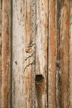 Old carved wooden door in Villajoyosa town, Alicante, Spain