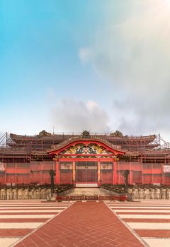 okinawa, japan - september 15 2018: Shuri Castle's in the Shuri neighborhood of Naha, the capital of Okinawa Prefecture, Japan.