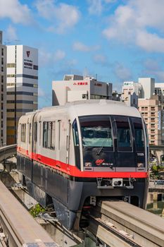 okinawa, japan - september 15 2021: Naha city monorail in Okinawa island