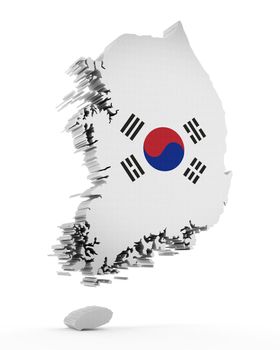 South Korea map and flag isolated on white background