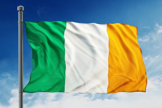 Ireland flag isolated on blue sky background