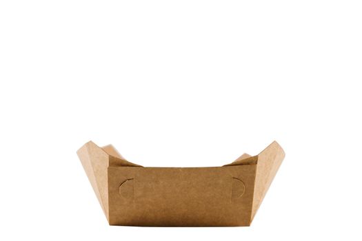Eco natural plate for food with empty space. Disposable ecological utensils on white background. Sustainability of planet