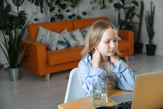 teenager is studying at home on carrantine. High quality photo