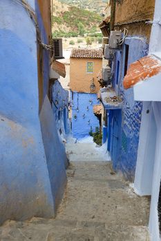 A Street in Blue Chefchaouen City, Morocco