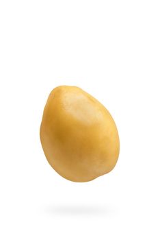 Fresh unpeeled potatoes, isolated on white background. Flying potatoes on a white isolated background casts a shadow