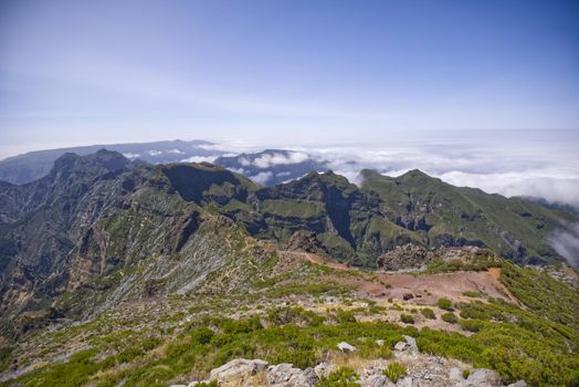 sunset over mountains in Madeira . High quality photo