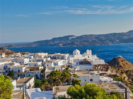 Picturesque scenic view of Greek town Plaka on Milos island