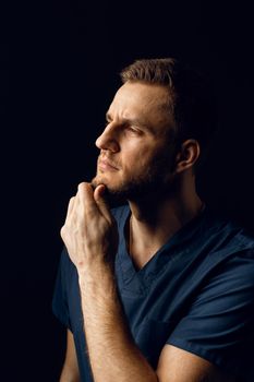 Handsome man with fashion hair style and beard. Advert for barbershop and hair stylish. Confident business man on dark background